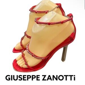 SOLD Authentic Giuseppe Zanotti designer red jeweled leather sandals heels  7